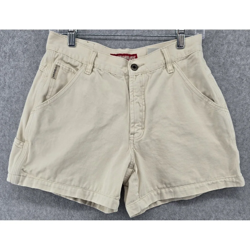 Vtg Y2K Union Bay Carpenter Shorts Juniors Sz 9 Ivory Denim Cotton Utility 29X4